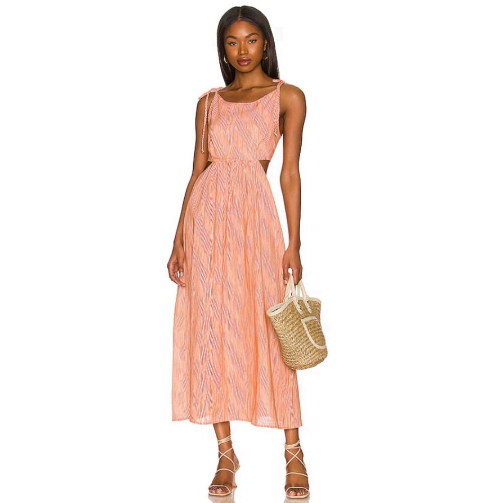 MATTHEW BRUCH Cutout Tie Strap Linen Midi Dress in Optic White Sz 2